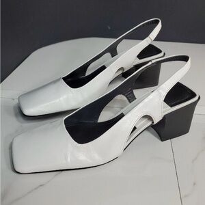 Zara White Slingback Block Heels
